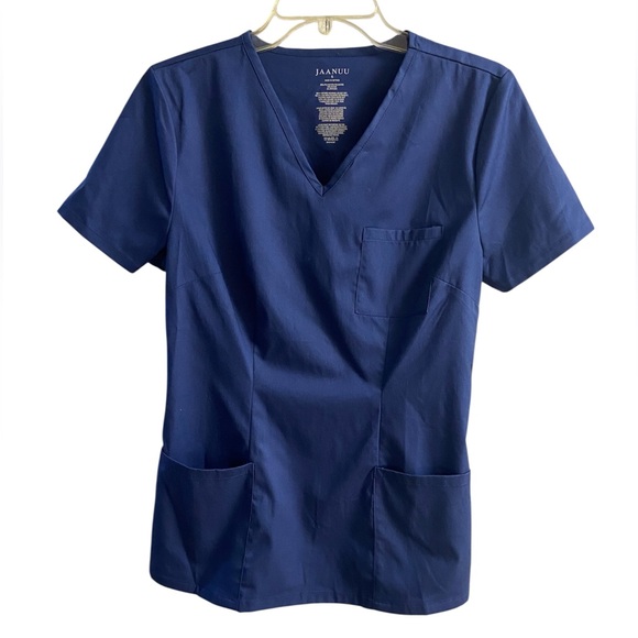 Jaanuu scrub top women navy blue v neck short sleeves Small NWT - Picture 1 of 5